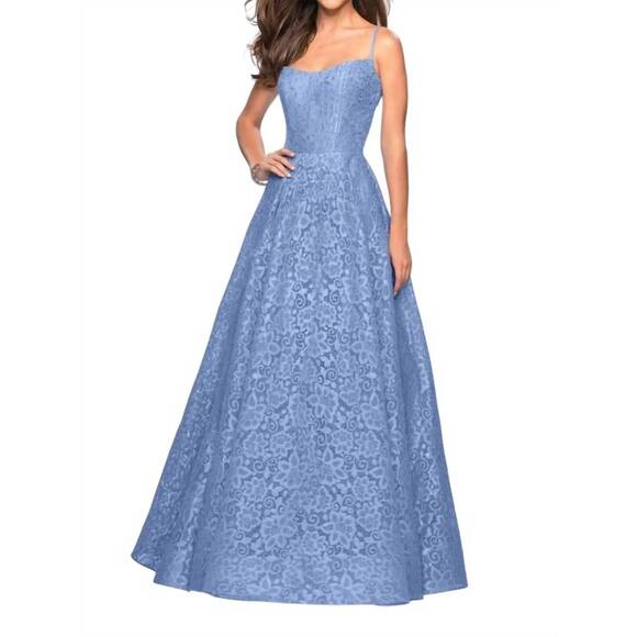 NEW LA FEMME prom dress in cloud blue